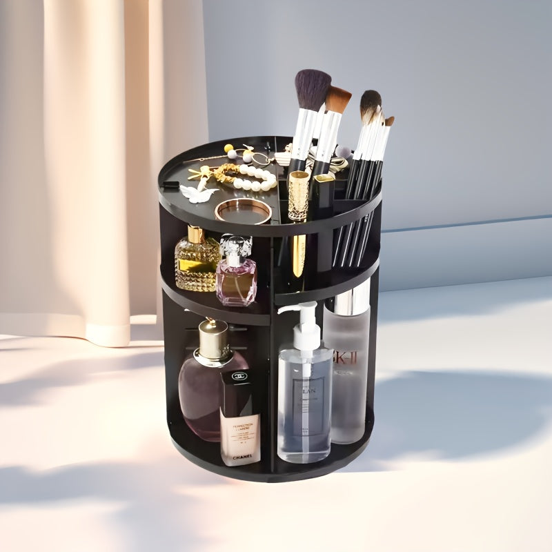 1-Tier Makeup Organizer with 360° Rotating Tray - Adjustable Height Cosmetic Storage Box, Multi-Compartment Vanity Organizer with No Assembly Needed, Space-Saving Countertop or Bathroom Shelf Organizer for Women - Perfect Gift for Makeup Lovers, Makeup