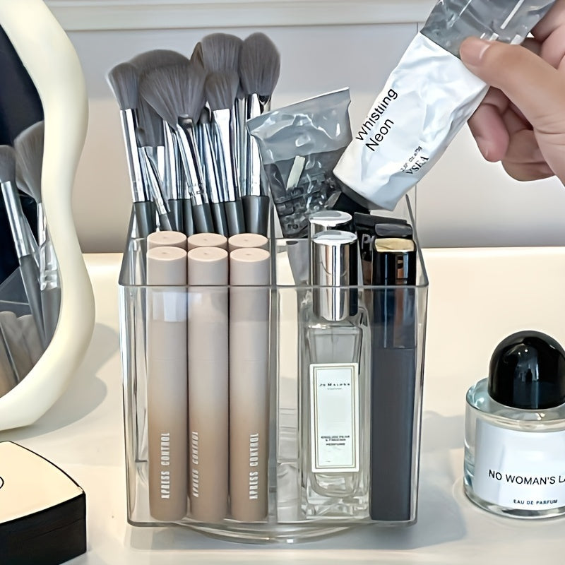 1pc storage for makeup, rotating makeup brush bucket, makeup storage box, pen holder, multifunctional desktop storage box, dressing table storage, desktop storage, stationery storage, office storage, bedroom storage, transparent plastic, rotatable