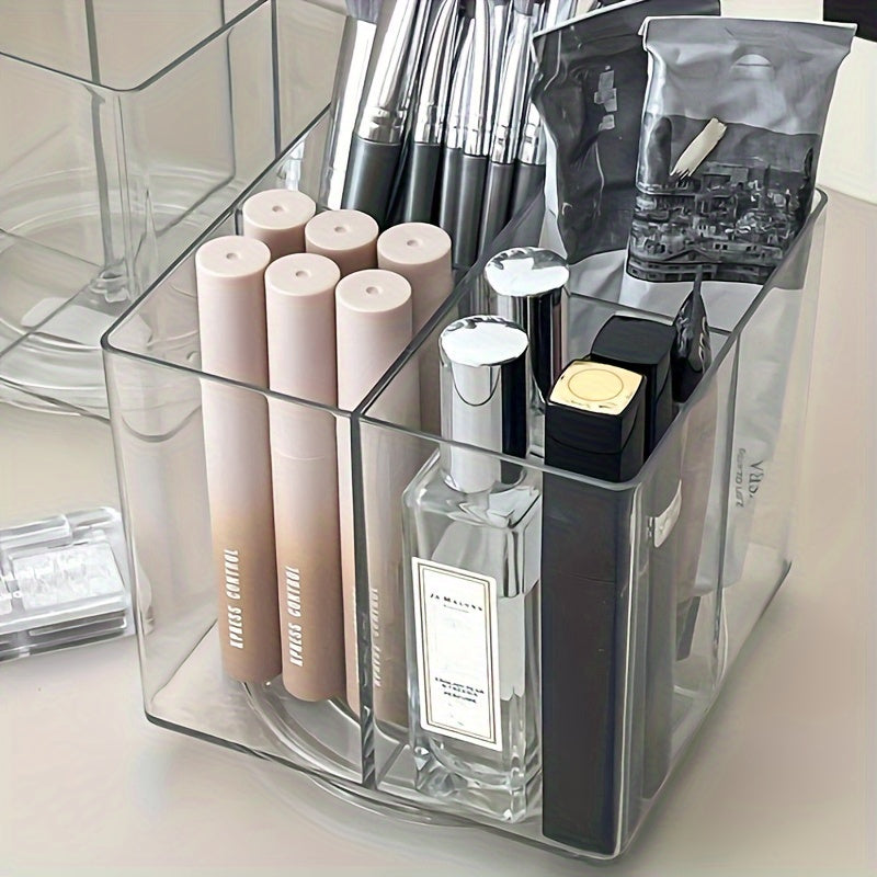 1pc storage for makeup, rotating makeup brush bucket, makeup storage box, pen holder, multifunctional desktop storage box, dressing table storage, desktop storage, stationery storage, office storage, bedroom storage, transparent plastic, rotatable