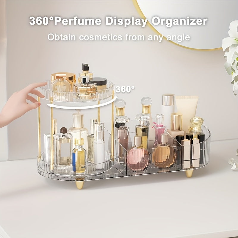 2-Layer Transparent Acrylic Makeup Storage Box with Transparent Golden (Silvery) Foot Pad, Makeup Storage Rack for Dressing Table to Store Skincare Products, Brushes, Perfume