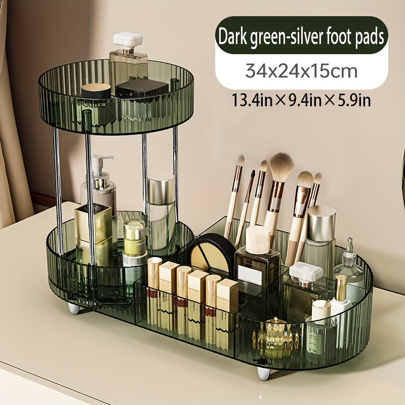 2-Layer Transparent Acrylic Makeup Storage Box with Transparent Golden (Silvery) Foot Pad, Makeup Storage Rack for Dressing Table to Store Skincare Products, Brushes, Perfume