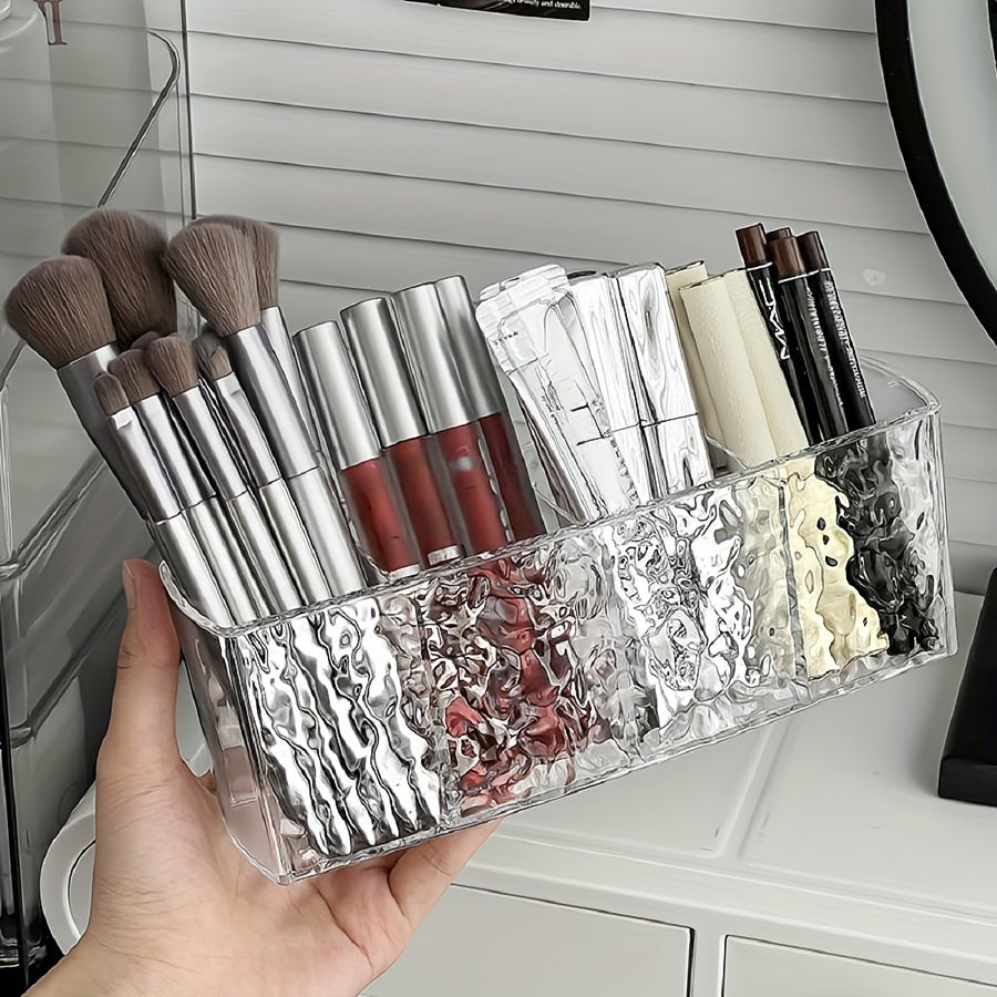 1pc Clear PET Makeup Organizer, 4-Compartment Large Capacity Cosmetic Storage Box for Brushes, Lipsticks, and Accessories, Lightweight Unfinished Desk Caddy, Makeup Organizers Storage