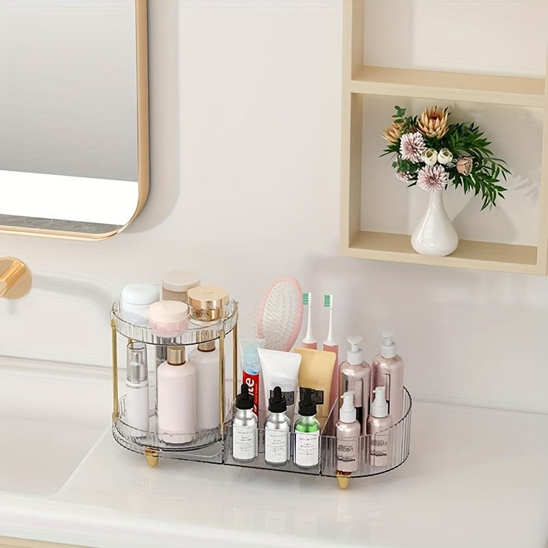 2-Layer Transparent Acrylic Makeup Storage Box with Transparent Golden (Silvery) Foot Pad, Makeup Storage Rack for Dressing Table to Store Skincare Products, Brushes, Perfume