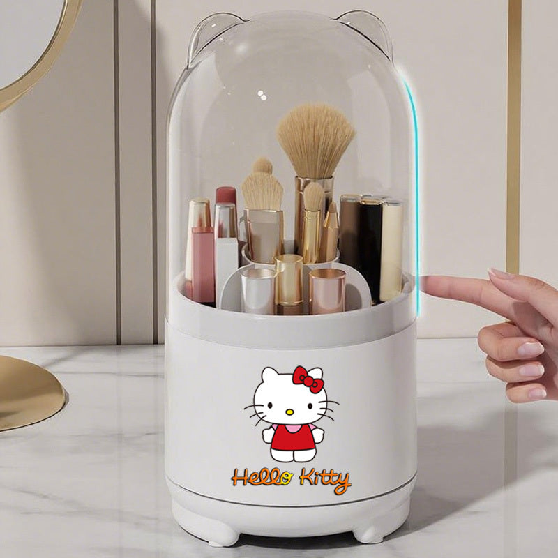 Sanrio Genuine 360° Rotating Makeup Brush Organizer with Dustproof Lid, Desktop Pen Holder and Eyebrow/Eye Shadow Brush Storage Box
