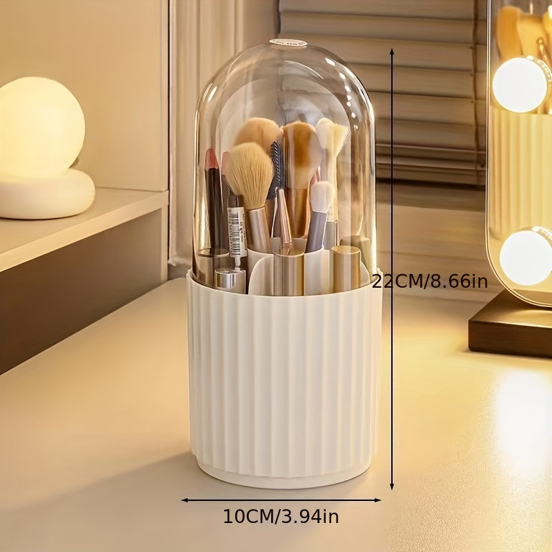 [360° Rotating Makeup Organizer] 360° Rotating Makeup Organizer with Clear Dome Lid - Spacious Vanity Storage Box, Stable Base, Durable Plastic Construction for Home, Salon, Office - Makeup Vanity Desk, Home Organization, Sleek Design, Sturdy