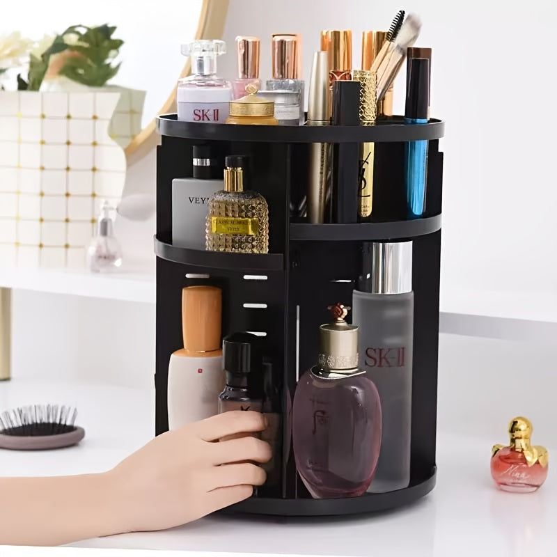 1-Tier Makeup Organizer with 360° Rotating Tray - Adjustable Height Cosmetic Storage Box, Multi-Compartment Vanity Organizer with No Assembly Needed, Space-Saving Countertop or Bathroom Shelf Organizer for Women - Perfect Gift for Makeup Lovers, Makeup