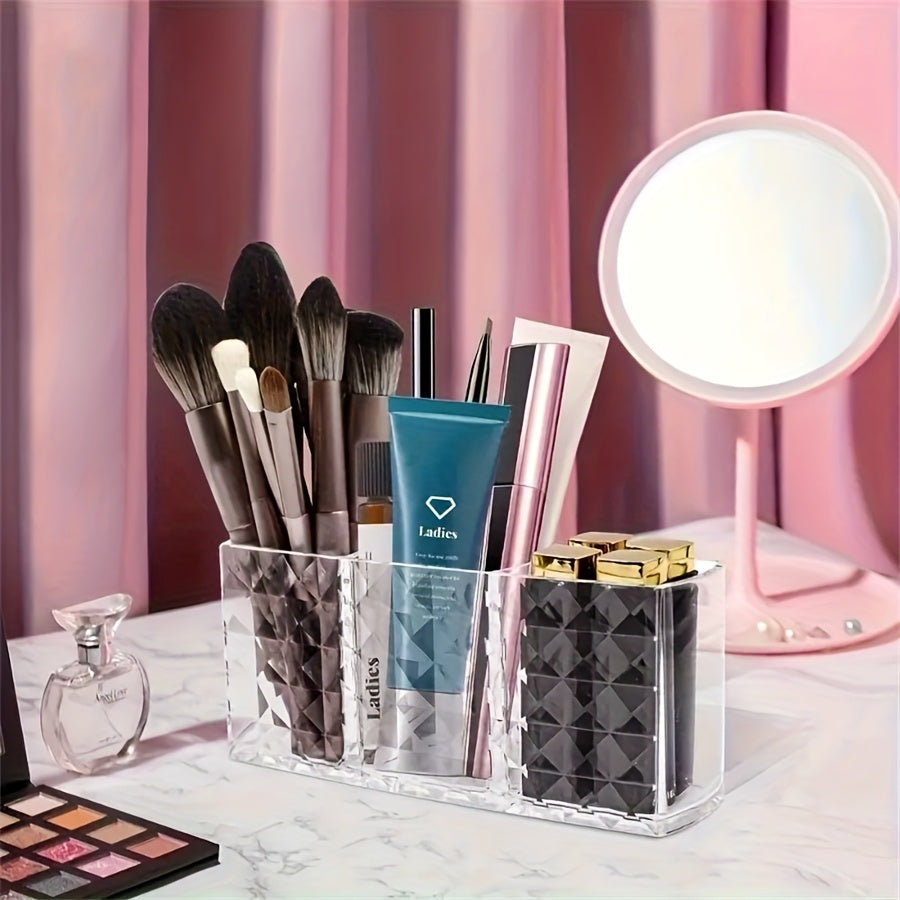 1pc Acrylic Makeup Brush Organizer - Large Capacity Cosmetic Storage Box with Transparent Design, Lightweight Polished Finish, Durable Construction for Brushes, Eyebrow Pencils, Lipsticks - Sleek Vanity Desk Accessory, Makeup Brush Holder, Makeup Vanity