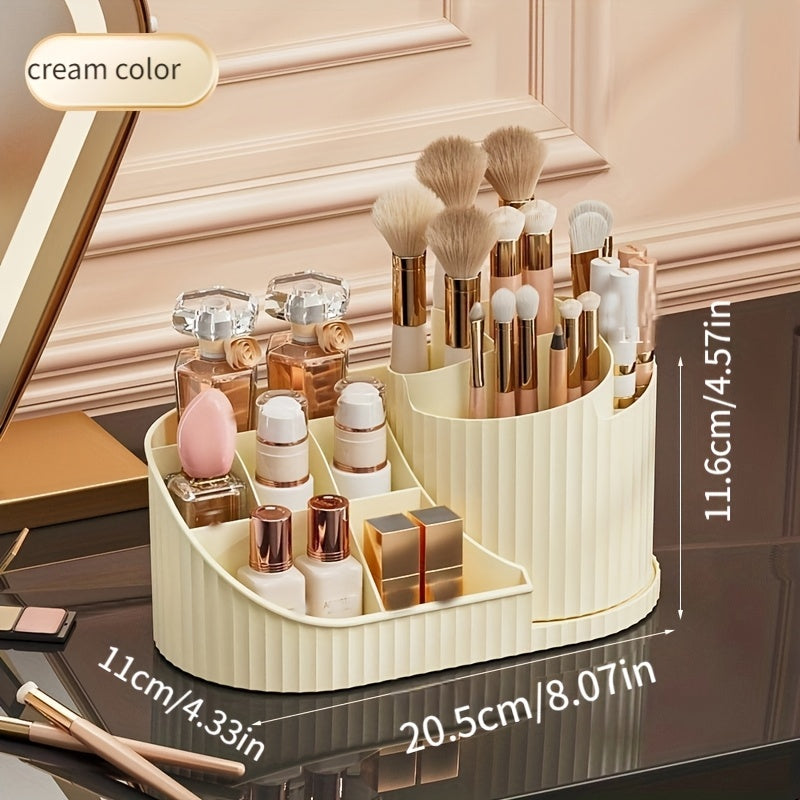 360° Rotating Makeup Organizer and Desk Caddy – Durable Plastic Storage for Brushes, Lipsticks, Skincare Products, Stationery – Space-Saving, Odorless Design with Elegant White Finish
