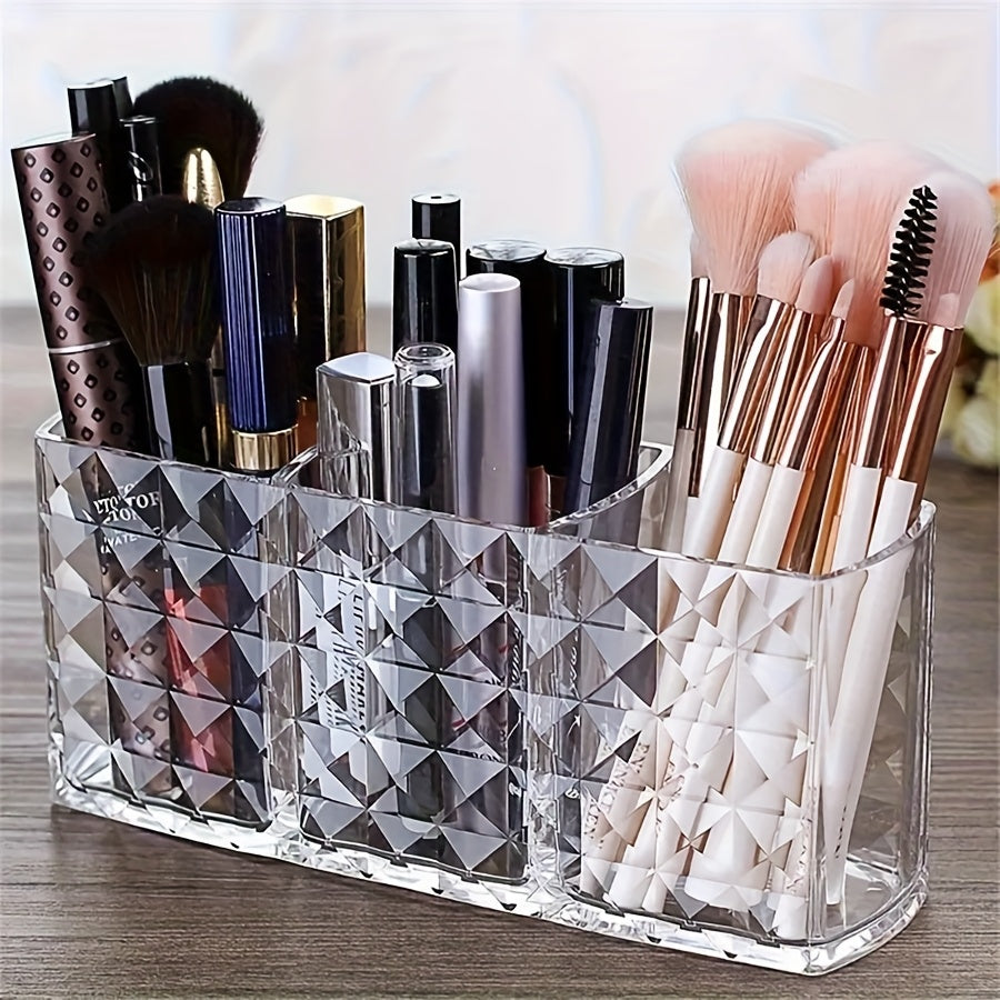 1pc Acrylic Makeup Brush Organizer - Large Capacity Cosmetic Storage Box with Transparent Design, Lightweight Polished Finish, Durable Construction for Brushes, Eyebrow Pencils, Lipsticks - Sleek Vanity Desk Accessory, Makeup Brush Holder, Makeup Vanity