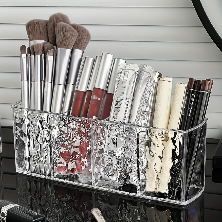 1pc Clear PET Makeup Organizer, 4-Compartment Large Capacity Cosmetic Storage Box for Brushes, Lipsticks, and Accessories, Lightweight Unfinished Desk Caddy, Makeup Organizers Storage