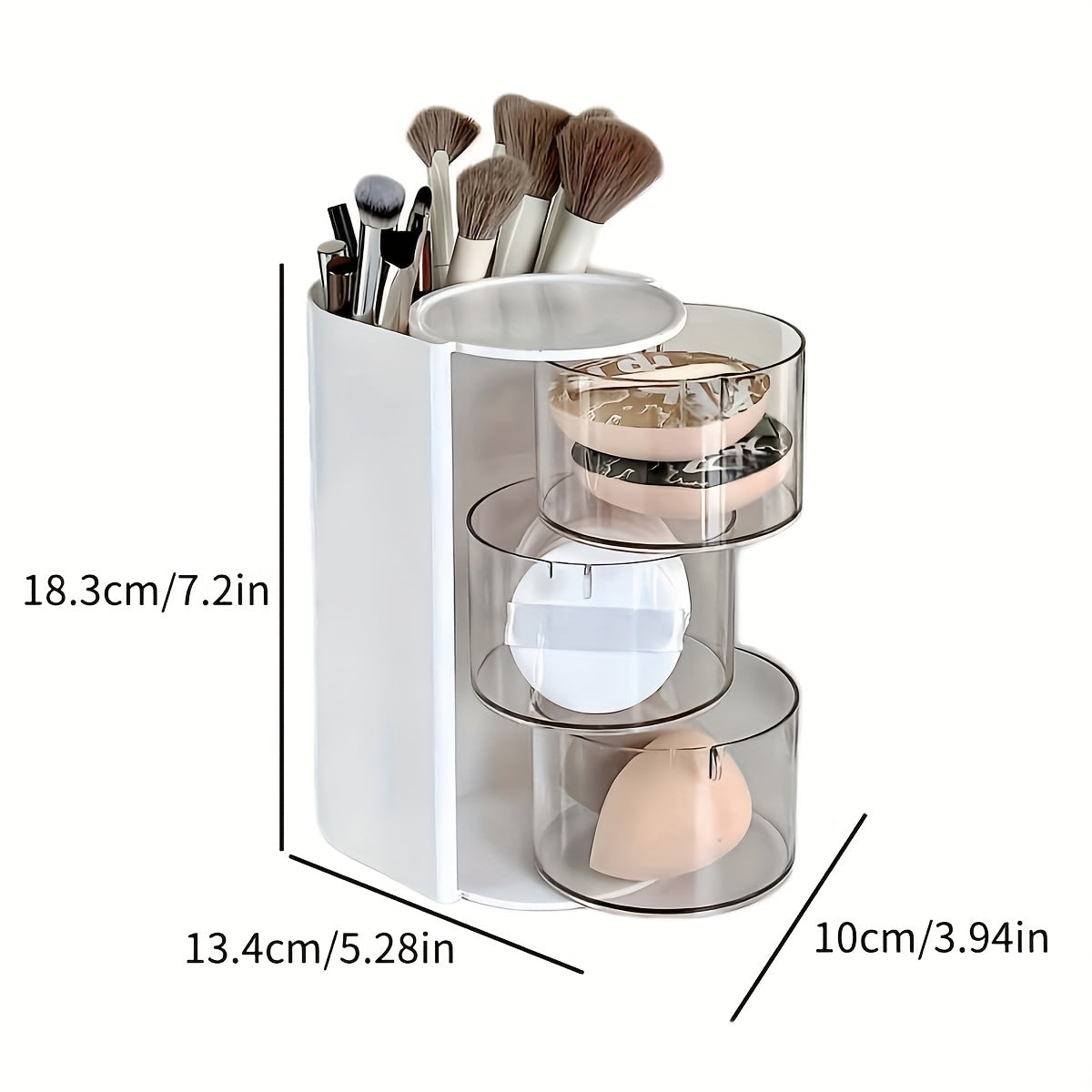 1pc Multi-Layer Rotating Makeup Organizer - White/Pink Cosmetic Storage Box with Drawers, Ideal for Powder, Eyeshadow, Makeup Brushes | Sleek Desktop Organizer for Home Decor, Vanity Display, Makeup Brushe, Desk & Drawer Organizer for Home Storage