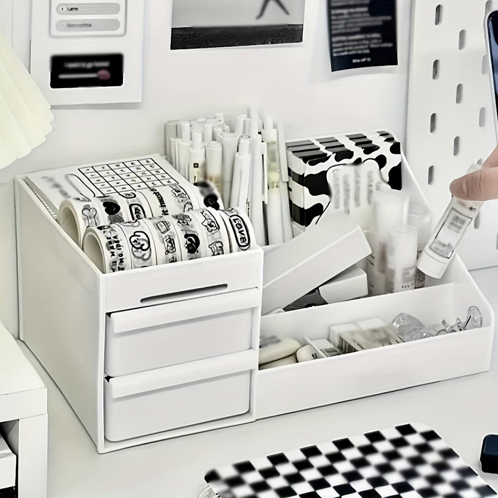 1pc White Multi-Functional Cosmetic Organizer with Drawers – Plastic Makeup Storage Box for Vanity, Bathroom, or Desk – Perfect Gift for Mom, Teacher, or Home Decor – Neatly Organizes Skincare, Brushes, and More, Vanity Accessory | Minimalist Organizer |