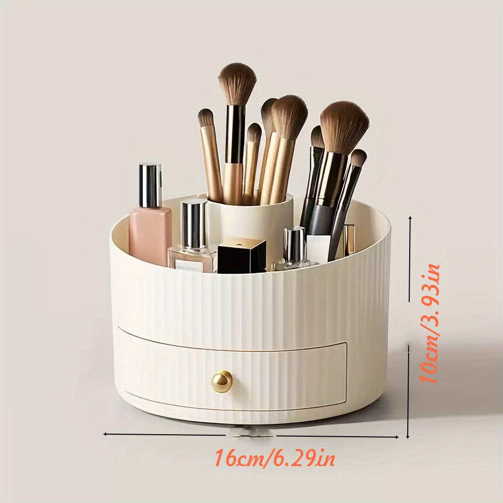 360° Rotating Makeup Brush Organizer with Dustproof Lid - Spacious Vanity Storage Cup, Makeup Brush Holder for Professional & Home Use, Beauty Salon, Travel - Elegant Cosmetic Organizer Cup, Durable Plastic Material