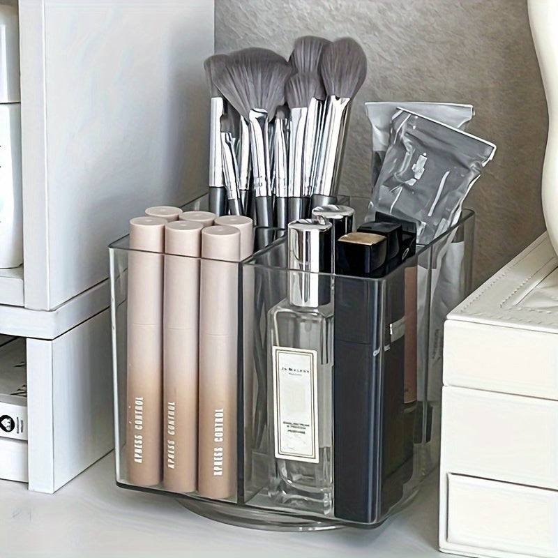 1pc storage for makeup, rotating makeup brush bucket, makeup storage box, pen holder, multifunctional desktop storage box, dressing table storage, desktop storage, stationery storage, office storage, bedroom storage, transparent plastic, rotatable
