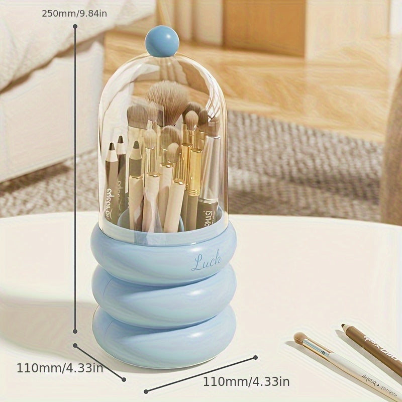 1pc Rotating Makeup Organizer with Brush Holder - Multi-Compartment Cosmetic & Office Storage Box, Durable Plastic Countertop Organizer for Bathroom, Vanity, Desk - Space-Saving Design for Pens, Brushes, Toothbrushes, Makeup Brushes, Makeup Vanity Desk,