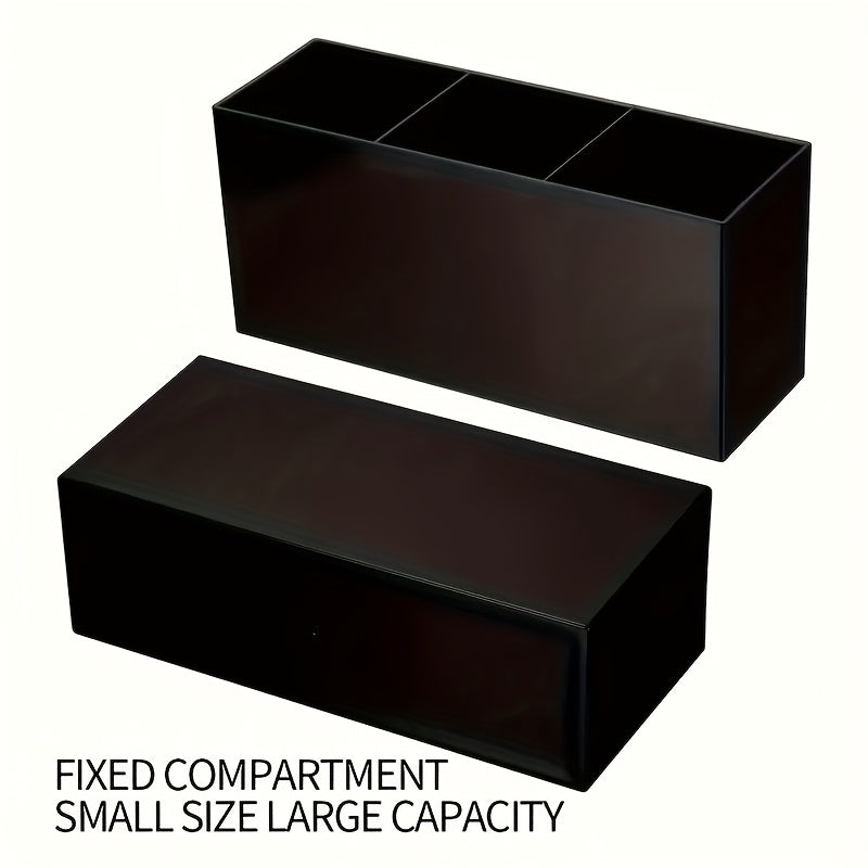 1pc Makeup Brush Organizer with 3 Compartments - Vanity Organizer, Compact Cosmetic Storage Box with Brush Slots for Desk, Bathroom, Travel - Makeup Brush Holder for Professionals & Home Use, Makeup Organizer for Vanity, Sleek Design, Acrylic Material,