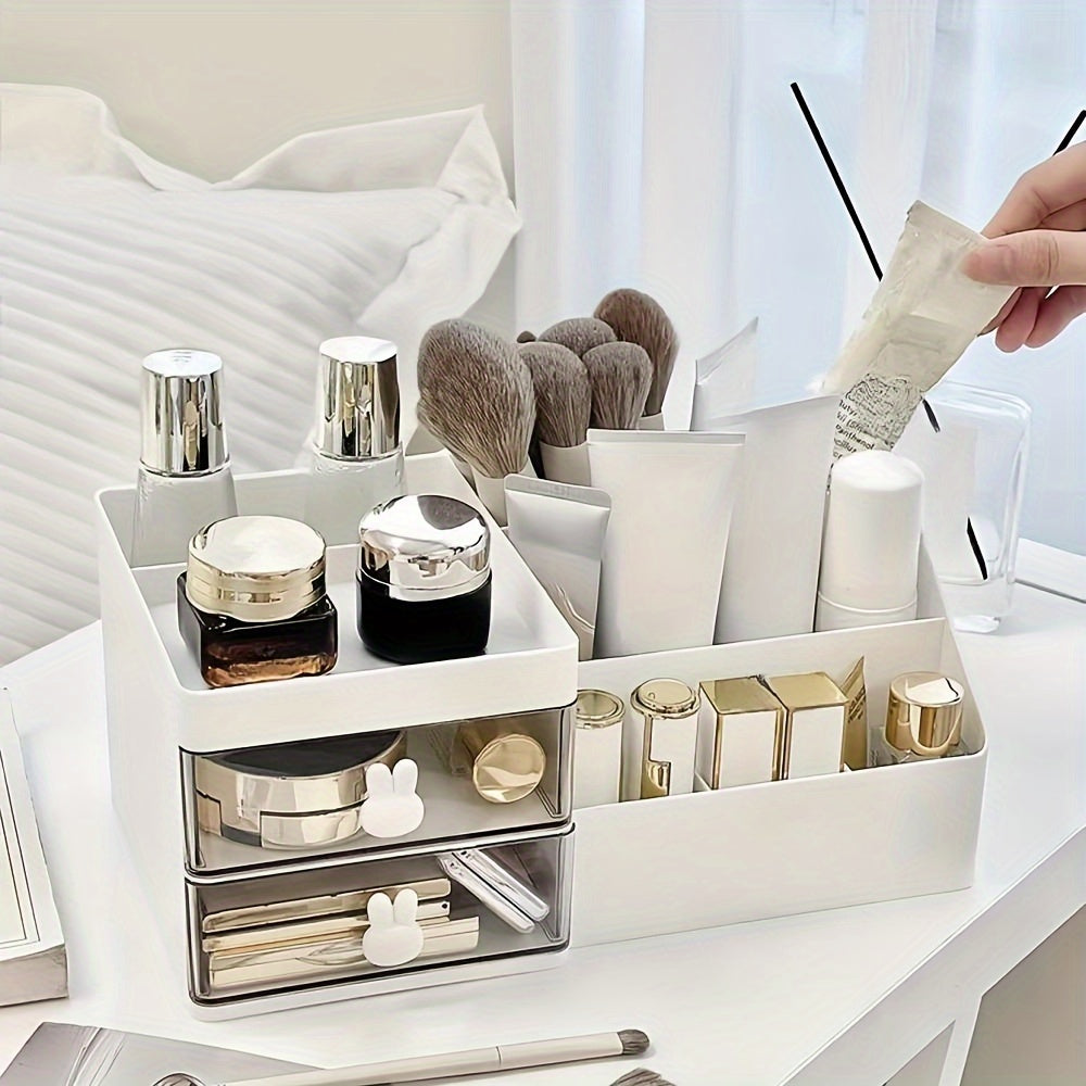 1pc White Multi-Functional Cosmetic Organizer with Drawers – Plastic Makeup Storage Box for Vanity, Bathroom, or Desk – Perfect Gift for Mom, Teacher, or Home Decor – Neatly Organizes Skincare, Brushes, and More, Vanity Accessory | Minimalist Organizer |