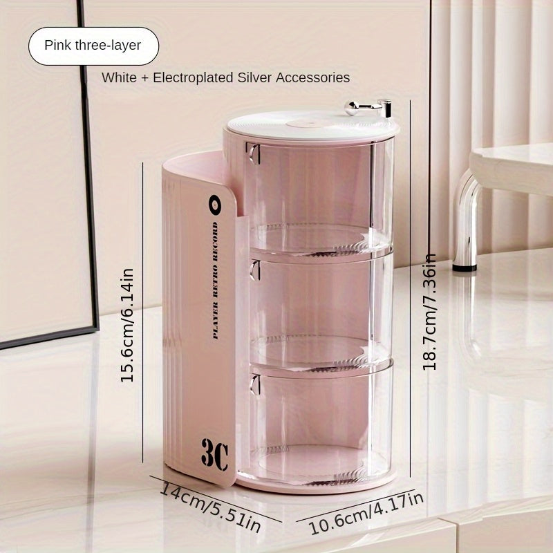 Luxury 3C Rotating Makeup Brush & Puff Storage Box - Dustproof Multi-Layer Design, Independent Smooth Surface Desk Organizer for Dressing Table, Bathroom, Office & Home Use, Countertop Mounting, No Electricity Needed, Countertop Organizer|Sleek