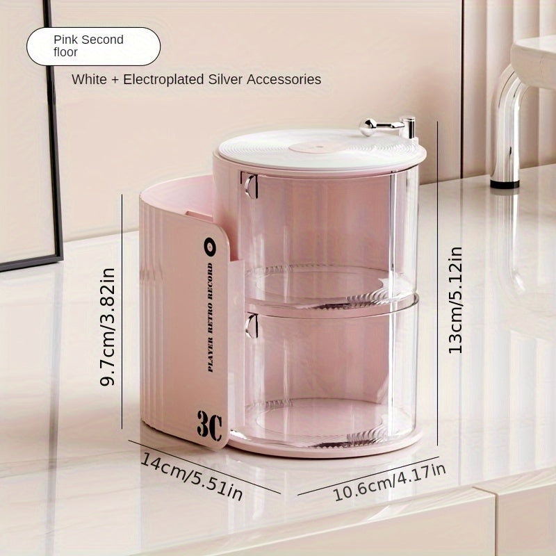 Luxury 3C Rotating Makeup Brush & Puff Storage Box - Dustproof Multi-Layer Design, Independent Smooth Surface Desk Organizer for Dressing Table, Bathroom, Office & Home Use, Countertop Mounting, No Electricity Needed, Countertop Organizer|Sleek