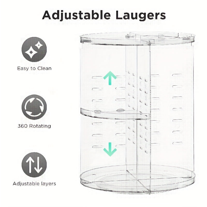 360° Rotating Makeup Organizer - Transparent Vanity Shelf with Multi-Tiered Compartments, Space-Saving Cosmetic Storage for Bathroom, Desk, Dressing Table - Heavy-Duty Plastic Construction, Easy-Clean Vanity Tray, Makeup Vanity Desk, Sleek Beauty Holder,