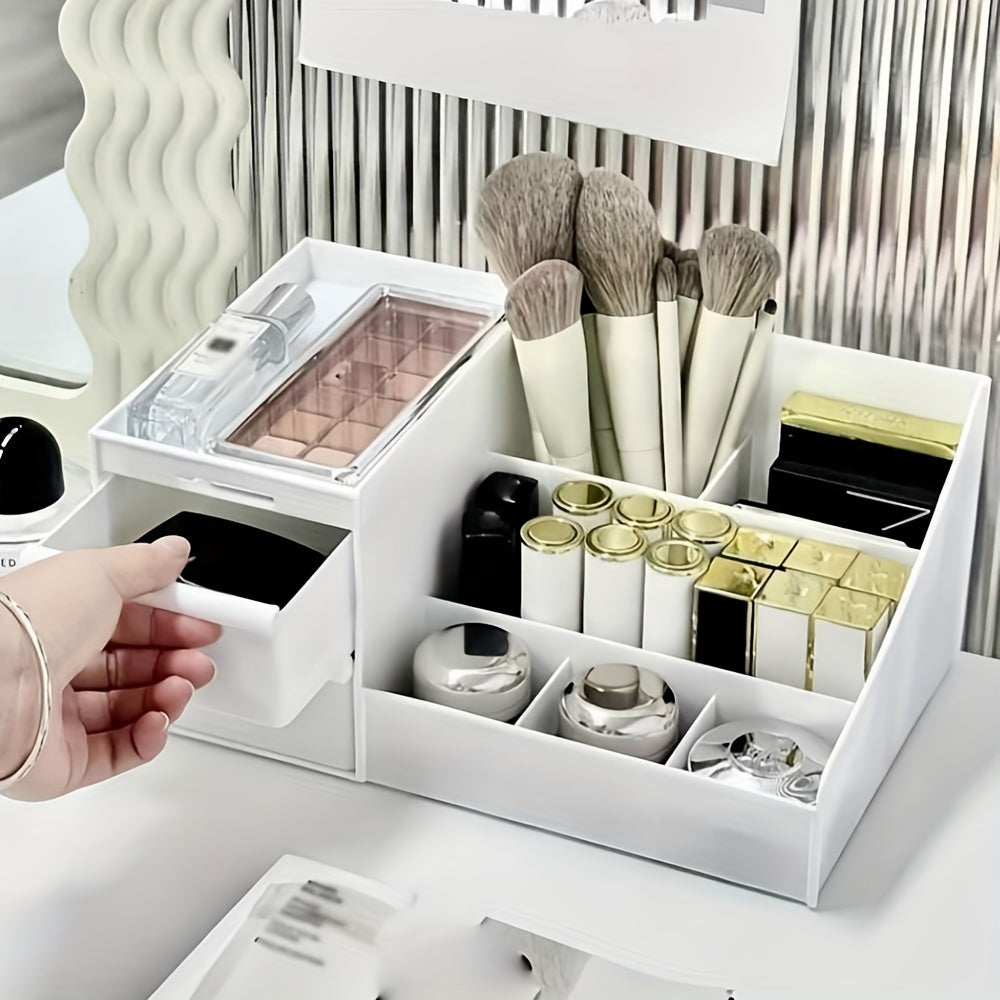 1pc White Multi-Functional Cosmetic Organizer with Drawers – Plastic Makeup Storage Box for Vanity, Bathroom, or Desk – Perfect Gift for Mom, Teacher, or Home Decor – Neatly Organizes Skincare, Brushes, and More, Vanity Accessory | Minimalist Organizer |
