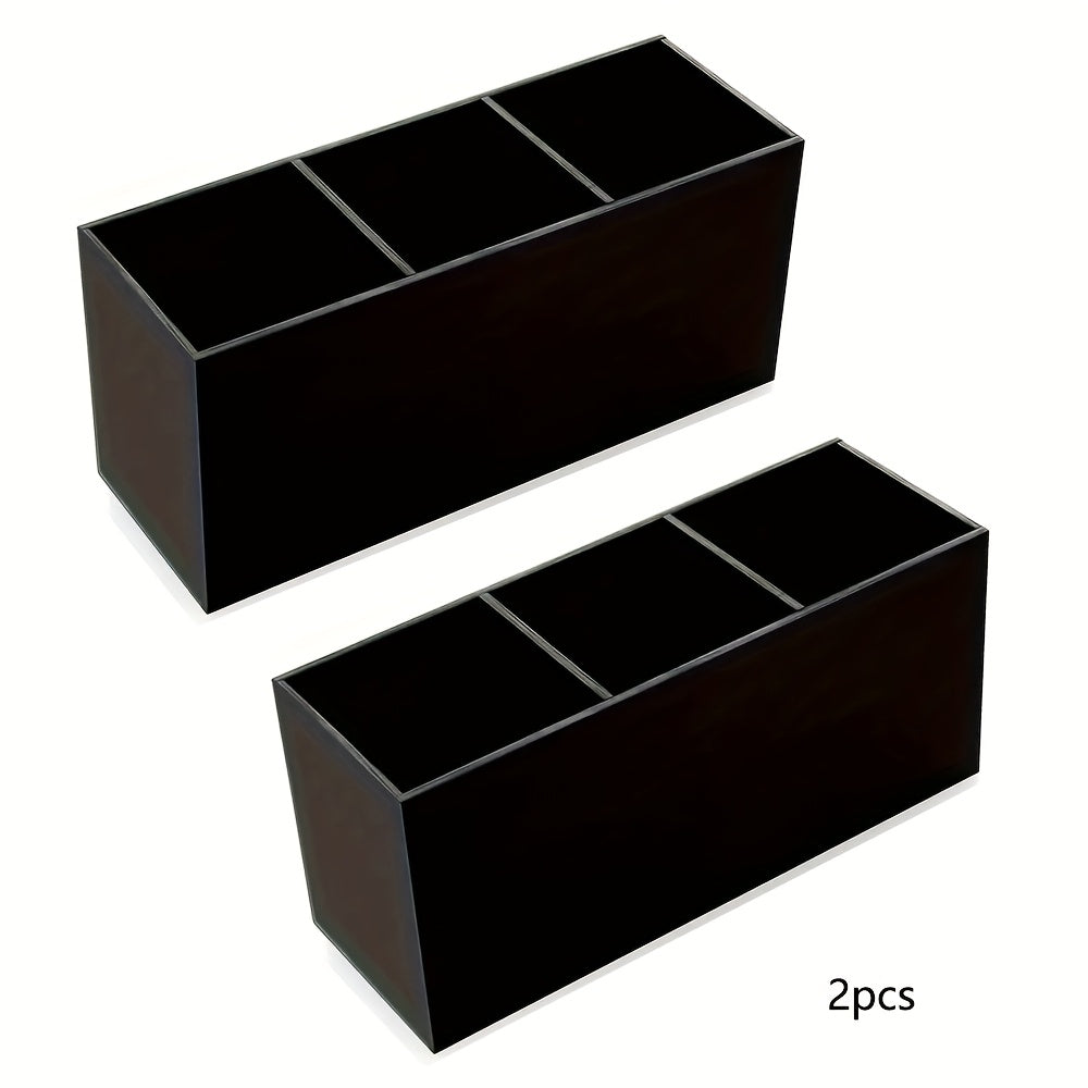 1pc Makeup Brush Organizer with 3 Compartments - Vanity Organizer, Compact Cosmetic Storage Box with Brush Slots for Desk, Bathroom, Travel - Makeup Brush Holder for Professionals & Home Use, Makeup Organizer for Vanity, Sleek Design, Acrylic Material,