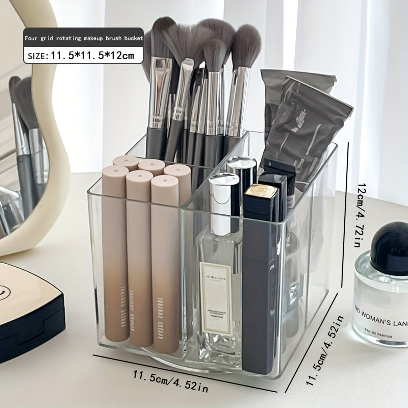 1pc storage for makeup, rotating makeup brush bucket, makeup storage box, pen holder, multifunctional desktop storage box, dressing table storage, desktop storage, stationery storage, office storage, bedroom storage, transparent plastic, rotatable