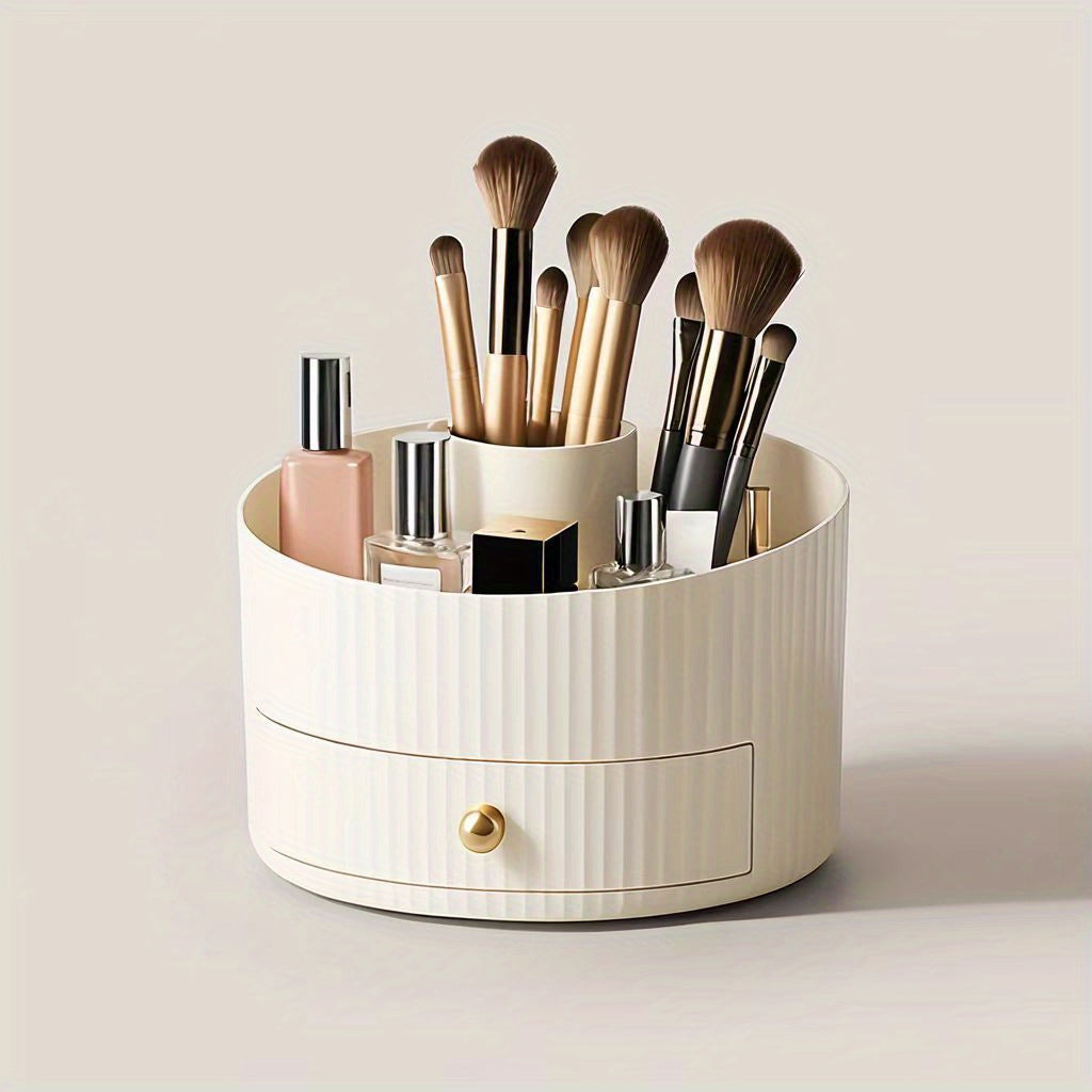 360° Rotating Makeup Brush Organizer with Dustproof Lid - Spacious Vanity Storage Cup, Makeup Brush Holder for Professional & Home Use, Beauty Salon, Travel - Elegant Cosmetic Organizer Cup, Durable Plastic Material