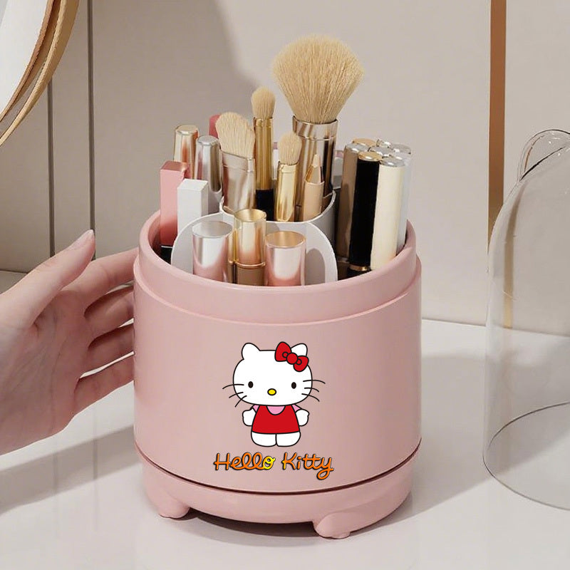 Sanrio Genuine 360° Rotating Makeup Brush Organizer with Dustproof Lid, Desktop Pen Holder and Eyebrow/Eye Shadow Brush Storage Box