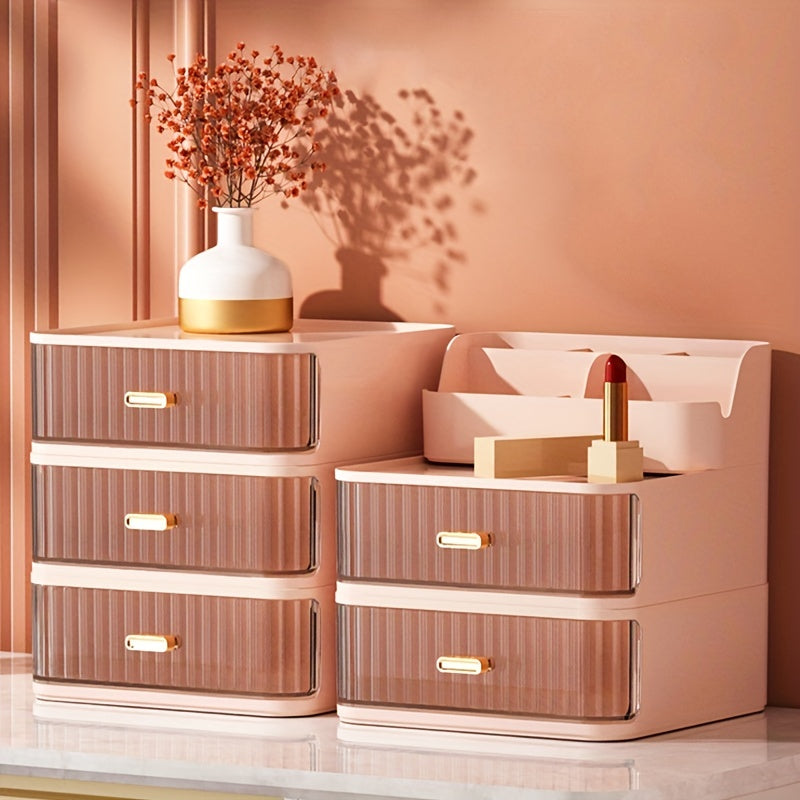 1pc Makeup Supplies Storage Box With Drawer, Dustproof Jewelry Earring Hair Ring Rings Rack, Bedroom Skin Care Products Lipsticks Organizer, Home Essential, Makeup Organizer