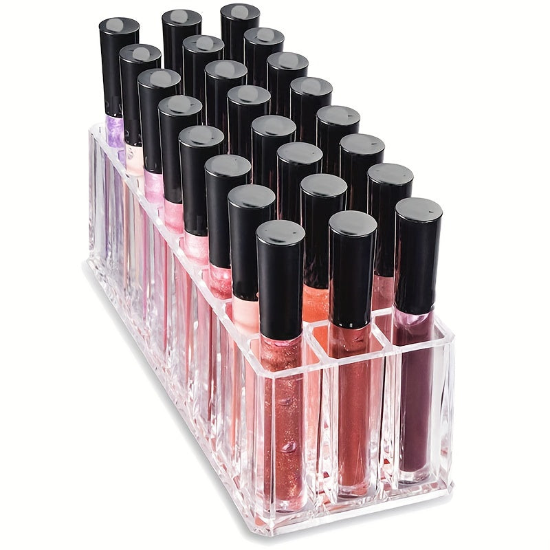 24-Compartment Acrylic Makeup Organizer - Freestanding Plastic Storage Box for Lipstick, Eyebrow Pencil, and Brushes - Portable, No Electricity Needed, Easy to Clean, Space-Saving Design for Home and Bedroom Accessories