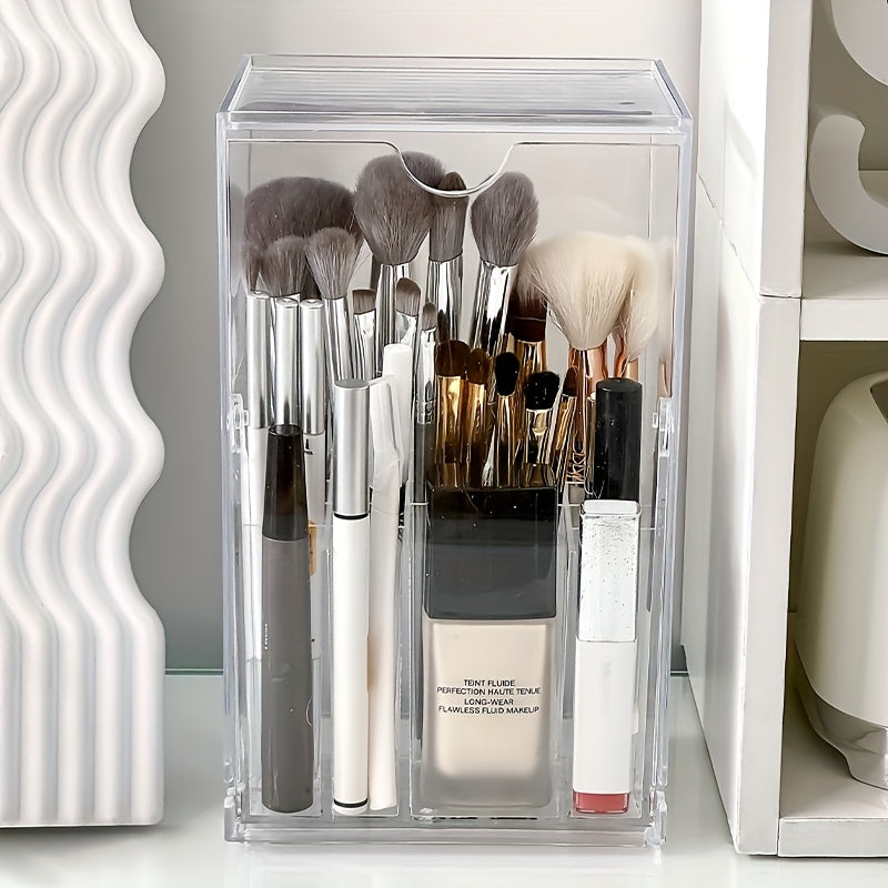 Makeup Brush Organizer - Versatile Cosmetic Storage Container with Sections, No-Drill Tabletop Organizer, Chic Design