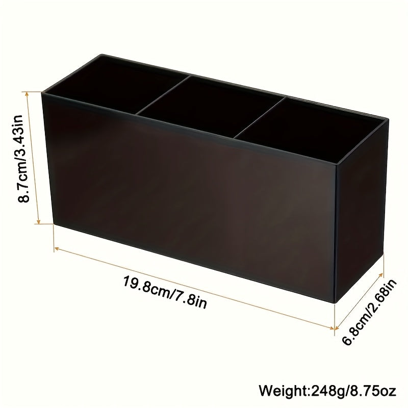 1pc Makeup Brush Organizer with 3 Compartments - Vanity Organizer, Compact Cosmetic Storage Box with Brush Slots for Desk, Bathroom, Travel - Makeup Brush Holder for Professionals & Home Use, Makeup Organizer for Vanity, Sleek Design, Acrylic Material,
