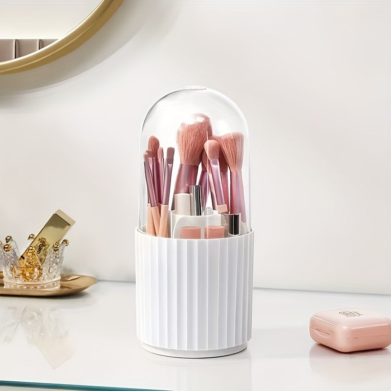 [360° Rotating Makeup Organizer] 360° Rotating Makeup Organizer with Clear Dome Lid - Spacious Vanity Storage Box, Stable Base, Durable Plastic Construction for Home, Salon, Office - Makeup Vanity Desk, Home Organization, Sleek Design, Sturdy