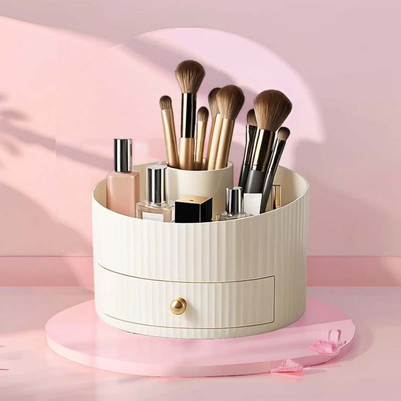 360° Rotating Makeup Brush Organizer with Dustproof Lid - Spacious Vanity Storage Cup, Makeup Brush Holder for Professional & Home Use, Beauty Salon, Travel - Elegant Cosmetic Organizer Cup, Durable Plastic Material