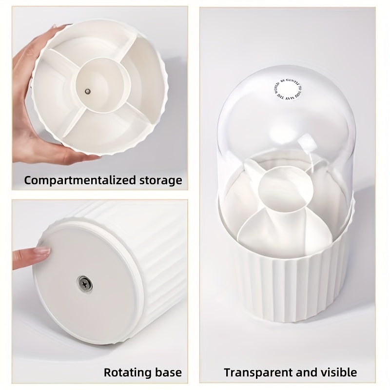 [360° Rotating Makeup Organizer] 360° Rotating Makeup Organizer with Clear Dome Lid - Spacious Vanity Storage Box, Stable Base, Durable Plastic Construction for Home, Salon, Office - Makeup Vanity Desk, Home Organization, Sleek Design, Sturdy