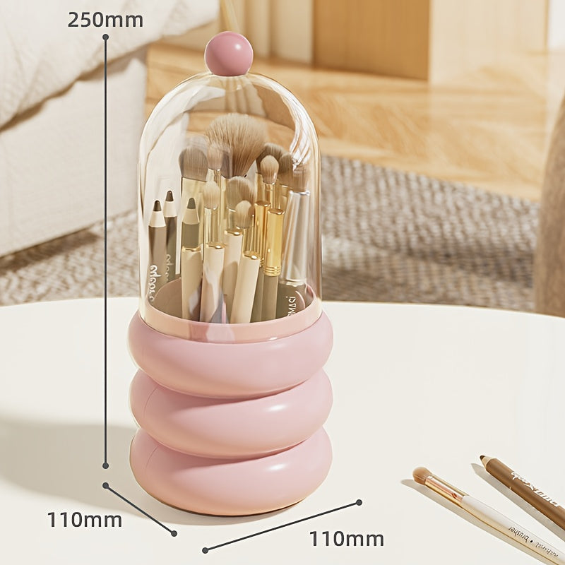 1pc Rotating Makeup Organizer with Brush Holder - Multi-Compartment Cosmetic & Office Storage Box, Durable Plastic Countertop Organizer for Bathroom, Vanity, Desk - Space-Saving Design for Pens, Brushes, Toothbrushes, Makeup Brushes, Makeup Vanity Desk,