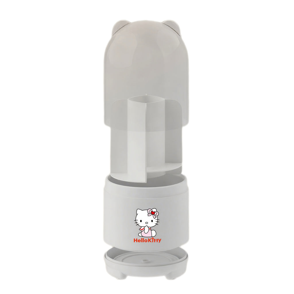 Sanrio for hello kitty 360° Rotating Makeup Brush Organizer with Transparent Lid - Cute Polished White & Pink Design, Dustproof & Moisture-Resistant Desktop Storage Box for Bathroom Vanity, Makeup Brushes for Vanity, Playful Character Decor