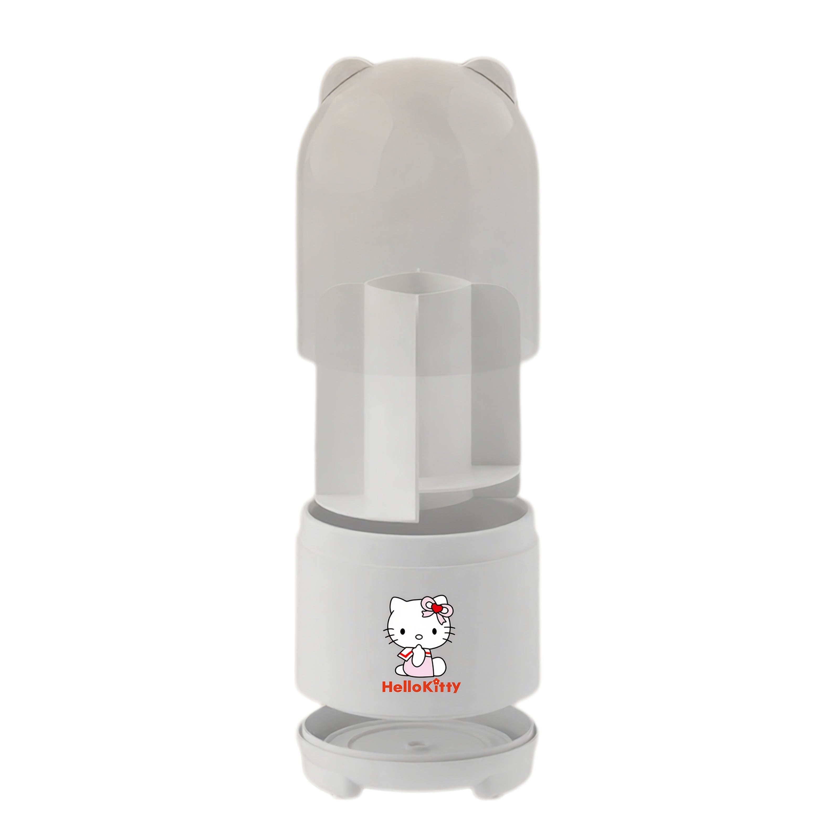 Sanrio for hello kitty 360° Rotating Makeup Brush Organizer with Transparent Lid - Cute Polished White & Pink Design, Dustproof & Moisture-Resistant Desktop Storage Box for Bathroom Vanity, Makeup Brushes for Vanity, Playful Character Decor
