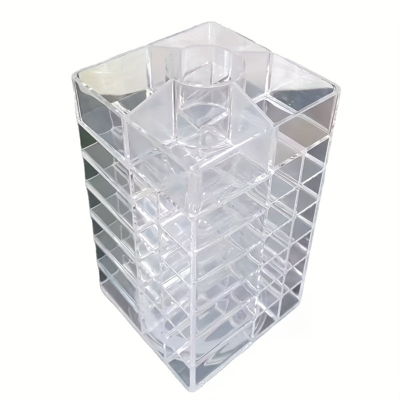 53-Grid Transparent Acrylic Makeup Organizer - Rotating Cosmetic Display Stand for Lipsticks, Brushes, Perfumes & Skincare - Space-Saving Countertop Storage with Elegant Design for Vanity or Bathroom, Makeup Vanity Desk, Sleek Design, Durable Construction
