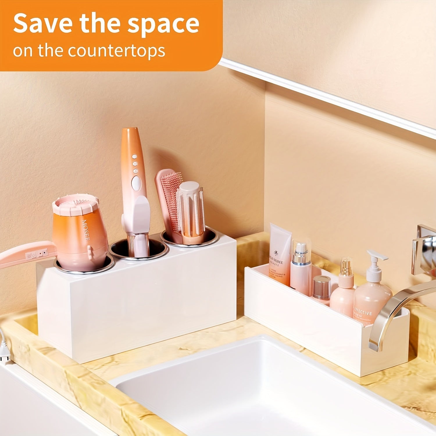 Acrylic Hair Tool Organizer Organizer - Heat-Resistant Adjustable Storage For Hair Dryers, Straighteners & Curling Irons | Makeup Brush Holder | Space-Saving For Bathroom, Vanity, Travel & Salon Stations | Perfect For Stylists, Brides & Home Users