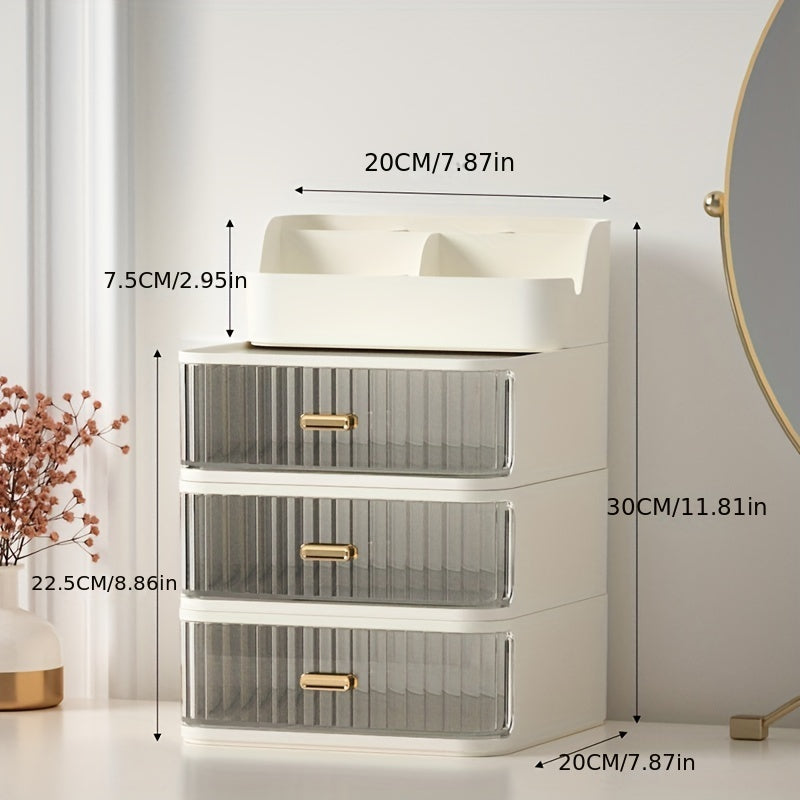 1pc Makeup Supplies Storage Box With Drawer, Dustproof Jewelry Earring Hair Ring Rings Rack, Bedroom Skin Care Products Lipsticks Organizer, Home Essential, Makeup Organizer