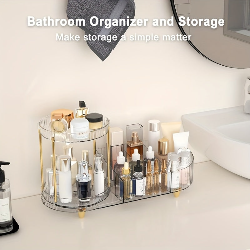 2-Layer Transparent Acrylic Makeup Storage Box with Transparent Golden (Silvery) Foot Pad, Makeup Storage Rack for Dressing Table to Store Skincare Products, Brushes, Perfume