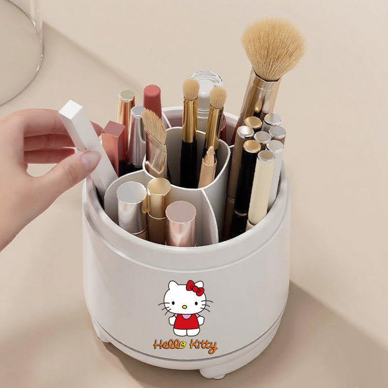 Sanrio Genuine 360° Rotating Makeup Brush Organizer with Dustproof Lid, Desktop Pen Holder and Eyebrow/Eye Shadow Brush Storage Box