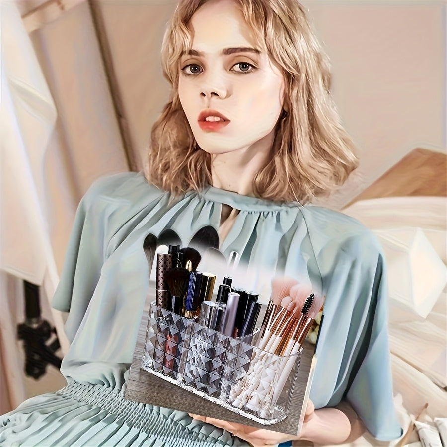 1pc Acrylic Makeup Brush Organizer - Large Capacity Cosmetic Storage Box with Transparent Design, Lightweight Polished Finish, Durable Construction for Brushes, Eyebrow Pencils, Lipsticks - Sleek Vanity Desk Accessory, Makeup Brush Holder, Makeup Vanity