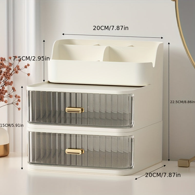 1pc Makeup Supplies Storage Box With Drawer, Dustproof Jewelry Earring Hair Ring Rings Rack, Bedroom Skin Care Products Lipsticks Organizer, Home Essential, Makeup Organizer