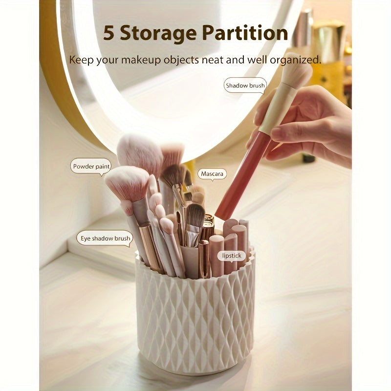 360° Rotating Makeup Brush Holder with Transparent Dome Lid - Dustproof & Waterproof White Hexagonal Organizer, Spacious Countertop Storage for Brushes & Skincare Products, Durable Plastic Vanity Organizer with 360° Spin, No Power Required, Bathroom &