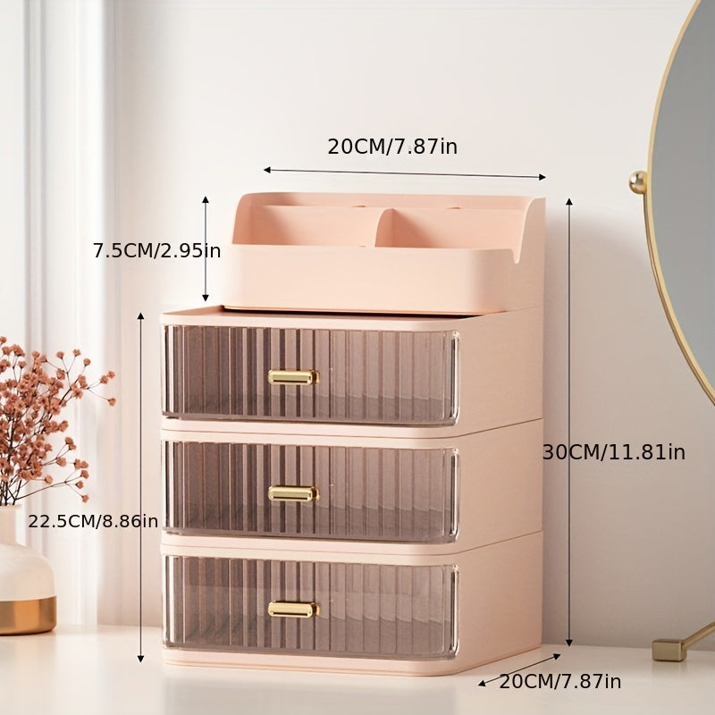 1pc Makeup Supplies Storage Box With Drawer, Dustproof Jewelry Earring Hair Ring Rings Rack, Bedroom Skin Care Products Lipsticks Organizer, Home Essential, Makeup Organizer