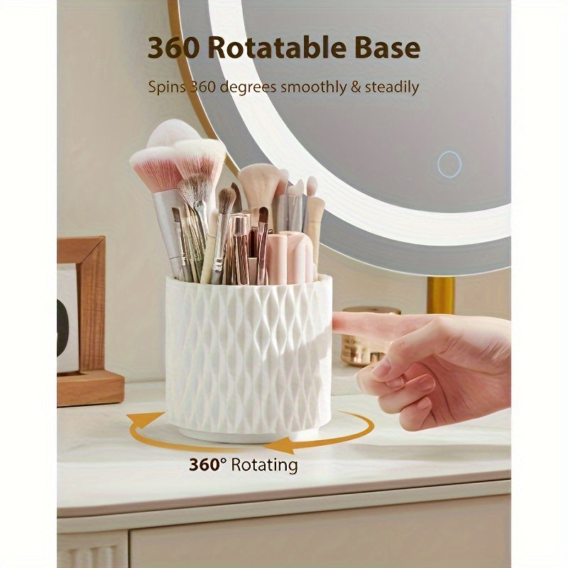 360° Rotating Makeup Brush Holder with Transparent Dome Lid - Dustproof & Waterproof White Hexagonal Organizer, Spacious Countertop Storage for Brushes & Skincare Products, Durable Plastic Vanity Organizer with 360° Spin, No Power Required, Bathroom &