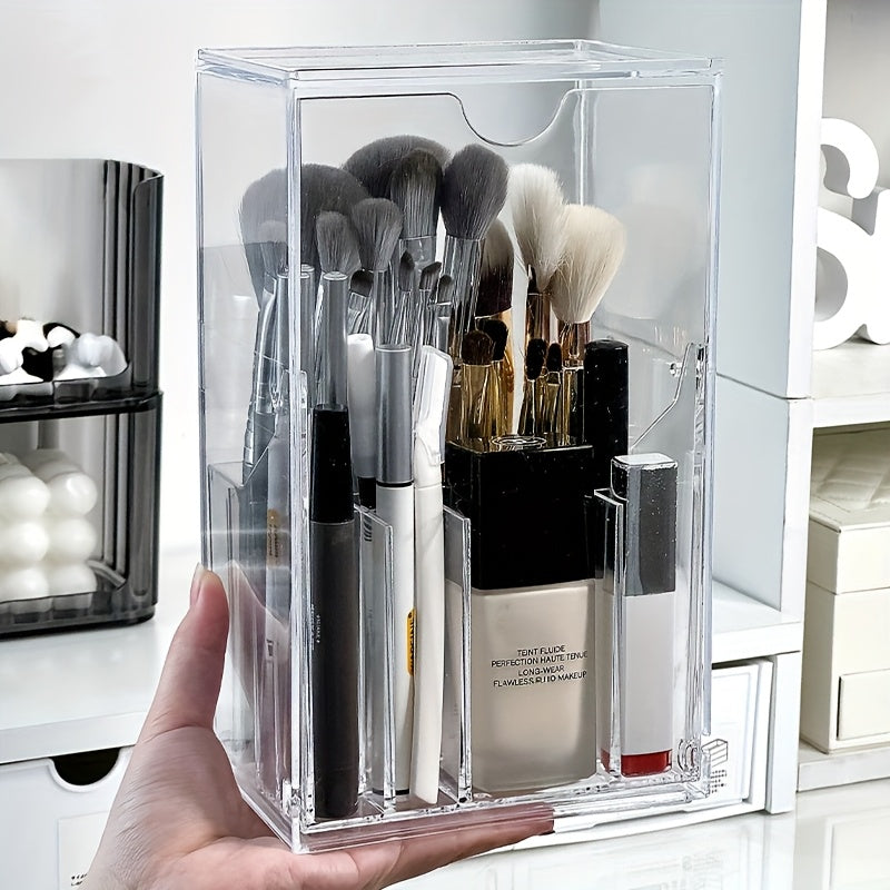 Makeup Brush Organizer - Versatile Cosmetic Storage Container with Sections, No-Drill Tabletop Organizer, Chic Design